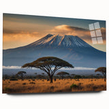 Acrylic glass wall art showcasing a vibrant volcano landscape design, viewed from the side; perfect for modern decor and nature enthusiasts. Ideal for home or office spaces.