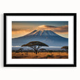 Framed wall art collection showcasing a vibrant volcano landscape design, featuring a black frame and mat for an elegant presentation, perfect for home decor.
