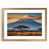 Framed wall art collection showcasing a vibrant volcano landscape design in gold frame, ideal for home decor with a modern aesthetic.