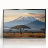 Framed acrylic wall art featuring a vibrant volcano landscape design with a silver frame, ideal for adding a dramatic touch to home decor.