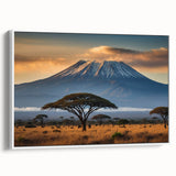 Framed canvas wall art showcasing a stunning volcano landscape design with vibrant colors, set against a white backdrop, perfect for modern home decor.