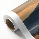 Vibrant rolled canvas wall art showcasing a dramatic volcano landscape design with rich colors, perfect for home decor, protected in a sturdy tube.