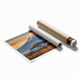 Vibrant rolled print showcasing a stunning volcano landscape design, featuring rich colors and intricate details, ideal for home decor. Packaged securely for safe delivery.