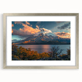 Framed wall art collection showcasing a vibrant volcano landscape design with a silver mat, perfect for enhancing modern home decor. The artwork captures the dynamic colors of the volcanic scene, adding a touch of nature-inspired elegance to any room.