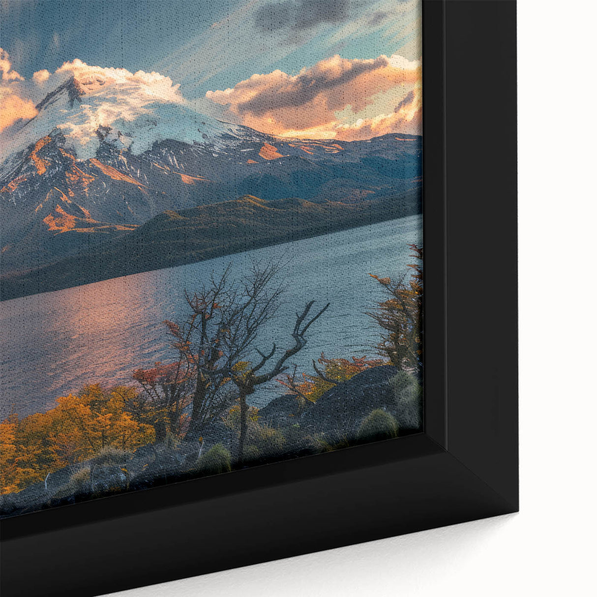 Framed canvas wall art showcasing a vibrant volcanic landscape with rich colors and intricate details, perfect for adding a dramatic touch to home decor.