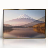 Framed acrylic wall art featuring a vibrant volcano landscape design with gold accents, perfect for modern home decor, showcasing dramatic colors and textures.