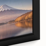 Framed canvas wall art showcasing a vibrant volcano landscape design with rich colors and intricate details, perfect for home decor. The artwork emphasizes natural beauty and adds an artistic touch to any room.