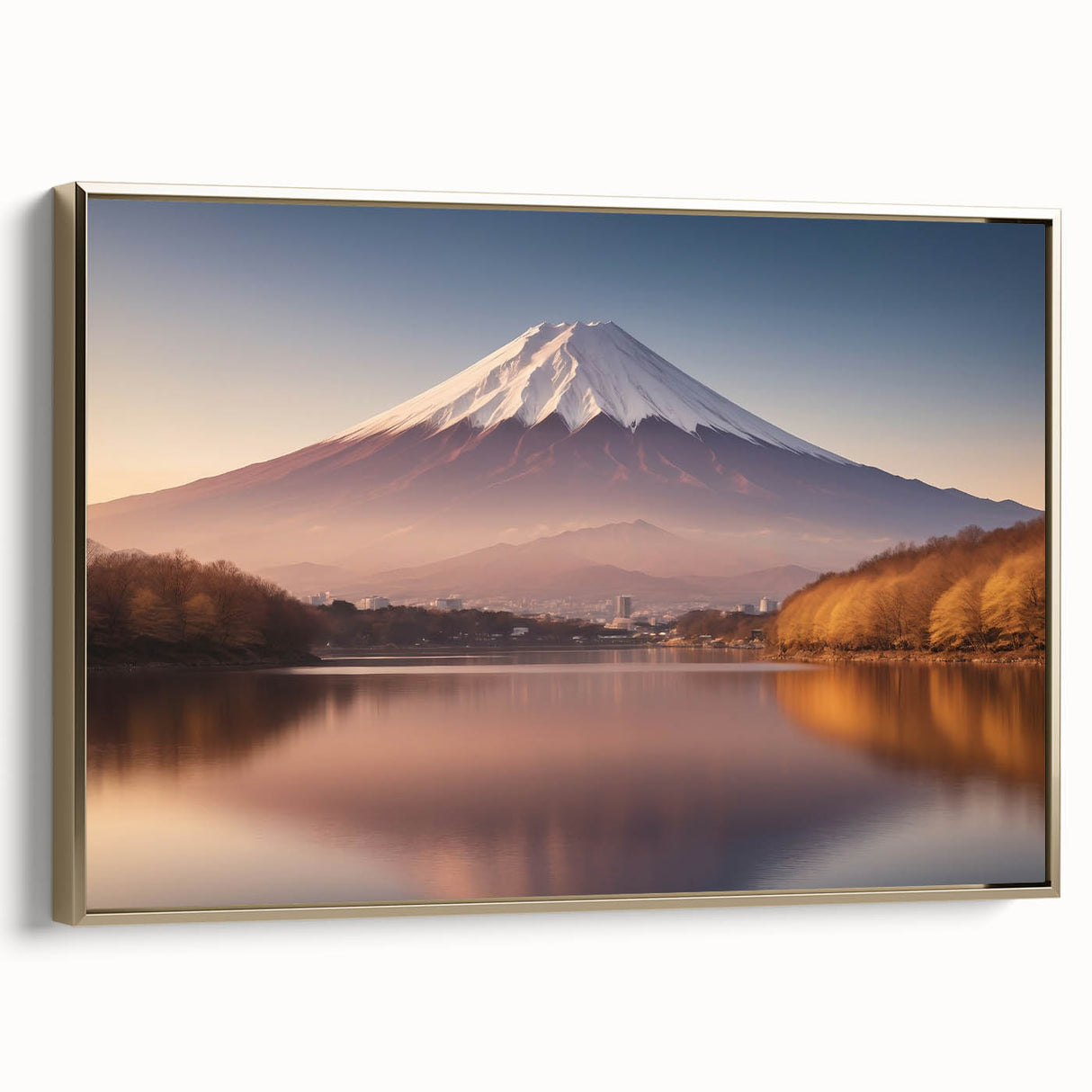 Framed canvas wall art showcasing a vibrant volcano landscape design with gold accents. The artwork features dramatic colors and textures, ideal for modern decor.
