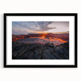 Framed black wall art showcasing a vibrant volcano landscape design, featuring bold colors and intricate details, perfect for modern home decor. The artwork is elegantly matted, enhancing its visual appeal and providing a striking focal point for any room.