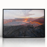 Framed acrylic wall art showcasing a vibrant volcano landscape design in a black frame, perfect for adding a striking focal point to modern home decor. The artwork captures rich colors and dynamic textures, ideal for nature enthusiasts and art lovers alike.