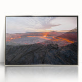 Framed acrylic wall art featuring a vibrant volcano landscape design, highlighted with silver accents. Perfect for adding a striking focal point to modern decor.