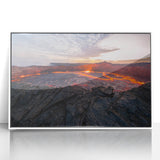 Framed acrylic wall art featuring a vibrant volcano landscape design, showcasing bold colors and dynamic textures, perfect for modern home decor.