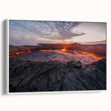 Framed canvas wall art showcasing a vibrant volcano landscape design, featuring bold colors and intricate details, ideal for enhancing home decor and aesthetics.