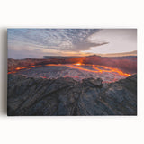 Stretched canvas artwork showcasing a vibrant volcano landscape with bold colors and dynamic textures, perfect for adding a dramatic touch to home decor.