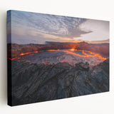 Stretched canvas wall art showcasing a vibrant volcano landscape design in rich colors, perfect for modern home decor or art enthusiasts. Ideal for adding a dramatic focal point to any room.