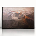 Framed acrylic wall art featuring a stunning volcano landscape design with vibrant colors, black frame, and a modern aesthetic, ideal for home decor.
