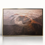 Framed acrylic wall art featuring a vibrant volcano landscape design, highlighted with gold accents, perfect for modern decor. Ideal for nature enthusiasts.