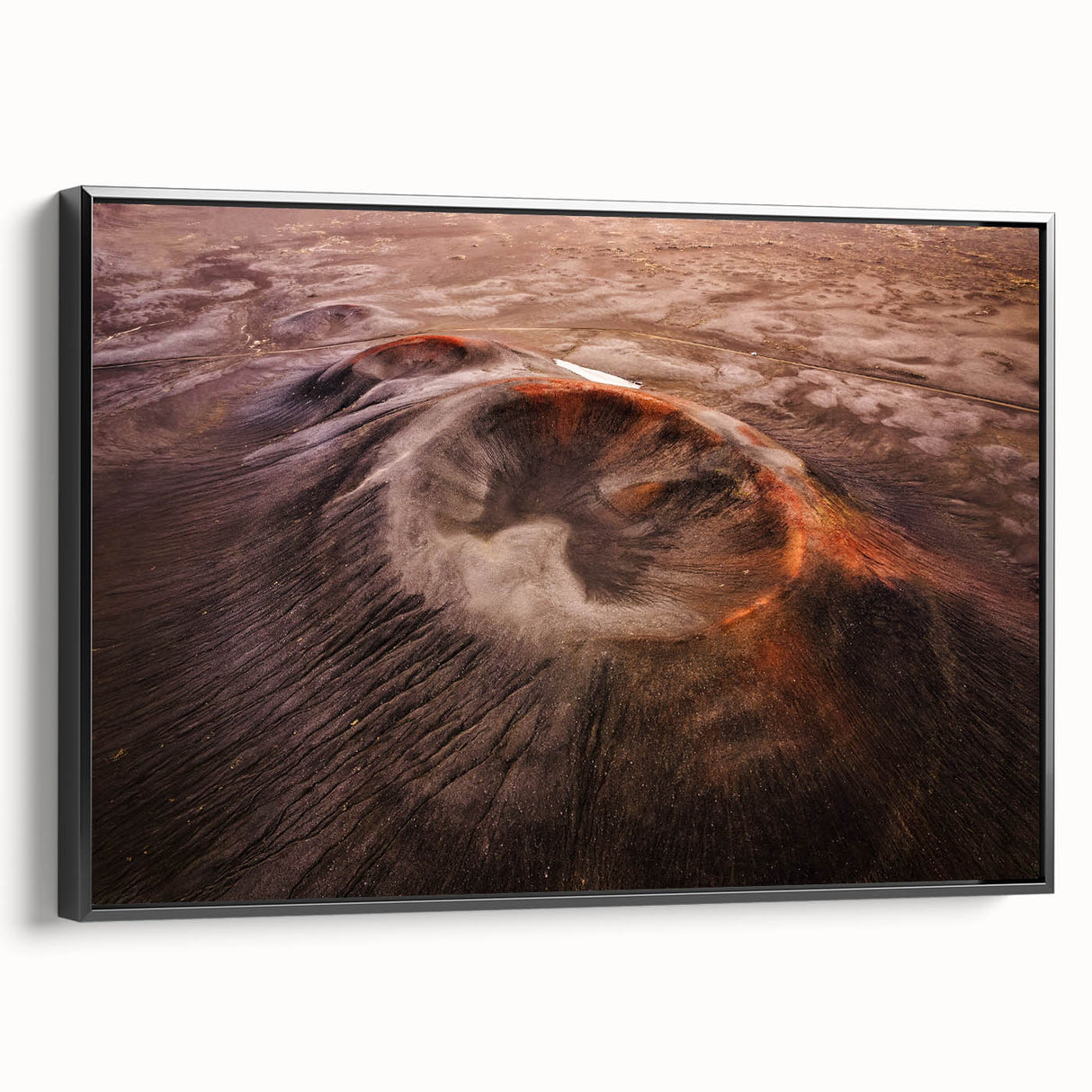 Framed canvas wall art featuring a vibrant volcano landscape design, showcasing vivid colors and intricate details, ideal for home decor and artistic expression.