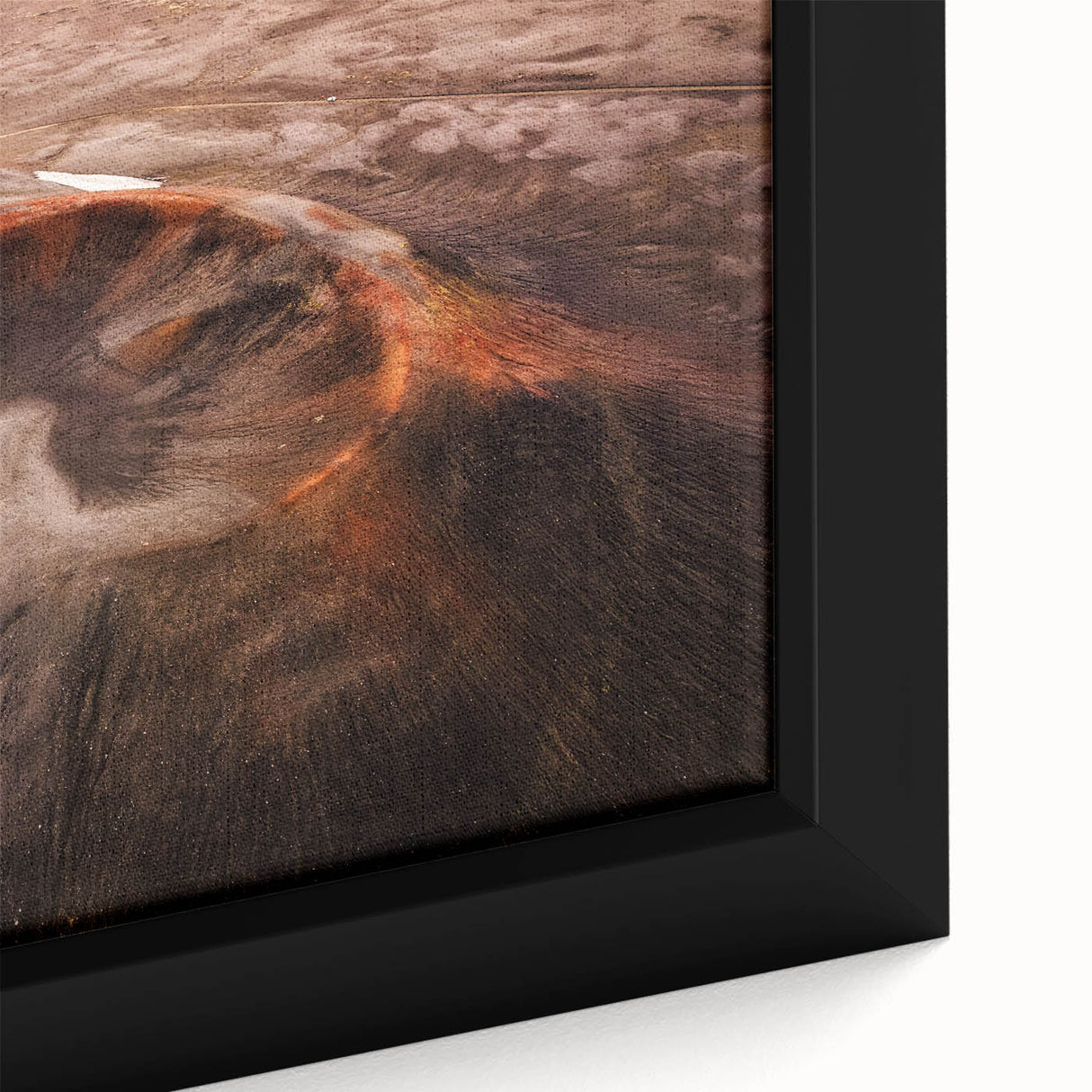 Framed canvas artwork depicting a vibrant volcano landscape with bold colors and dynamic textures, ideal for enhancing modern home decor and art collections.