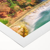Vibrant rolled canvas wall art showcasing a stunning waterfall landscape design with lush greenery and vivid colors, perfect for home decor and nature enthusiasts.