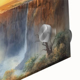 Close-up view of a stunning waterfall landscape wall art piece, showcasing vibrant colors and intricate details, perfect for home décor or office spaces.