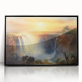 Framed acrylic wall art showcasing a stunning waterfall landscape design with vibrant colors, set in a sleek black frame to enhance any home décor.