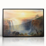 Framed acrylic wall art showcasing a stunning waterfall landscape design with vibrant colors, set in a sleek black frame to enhance any home décor.