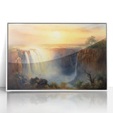 Framed acrylic wall art showcasing a stunning waterfall landscape design, featuring vibrant colors and intricate details, perfect for enhancing home decor and creating a serene atmosphere.