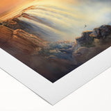 Vibrant waterfall landscape wall art on rolled canvas, showcasing lush greenery and cascading water, perfect for home décor and nature enthusiasts.