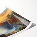 Vibrant landscape waterfall wall art print showcasing cascading water and lush greenery, ideal for home decor. Rolled design for easy framing and display.