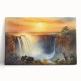 Stretched canvas wall art showcasing a serene waterfall surrounded by lush greenery, ideal for home decor. Perfect for adding a calming nature element to any space.