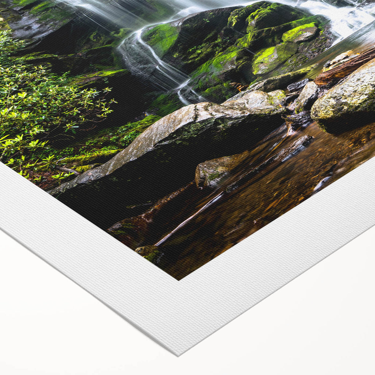 Vibrant rolled canvas wall art depicting a stunning waterfall landscape, showcasing cascading water amidst lush greenery, perfect for enhancing home decor.