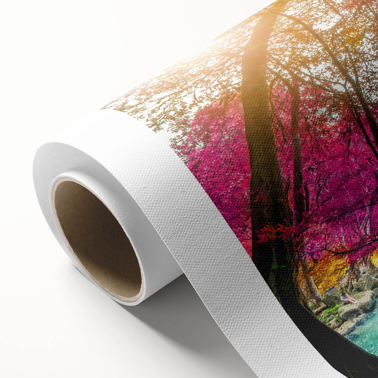 Rolled canvas wall art depicting a stunning landscape waterfall design, showcasing vibrant colors and intricate details, ideal for home decor and nature enthusiasts.