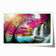 Vibrant rolled print showcasing a stunning waterfall landscape design, perfect for home decor, featuring rich blues and greens, packaged securely in a protective tube.
