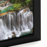 Framed canvas wall art showcasing a vibrant waterfall landscape design, highlighting intricate details and rich colors, perfect for enhancing home decor.