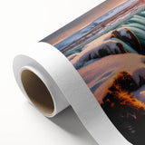 Vibrant rolled canvas artwork showcasing a serene waterfall landscape design, featuring lush greenery and flowing water, ideal for home decor enhancement.