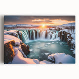 Vibrant stretched canvas wall art featuring a stunning waterfall landscape design, showcasing cascading water and lush greenery, perfect for home decor enhancement.