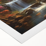 Stunning rolled canvas wall art showcasing a vibrant waterfall landscape with lush greenery and dynamic water flow, ideal for nature-inspired home decor.