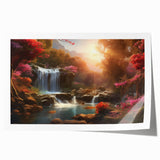 Vibrant rolled print of a serene waterfall landscape, showcasing lush greenery and gentle cascading water, ideal for nature-themed wall decor and relaxation.