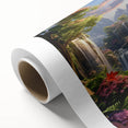 Vibrant rolled canvas artwork showcasing a serene waterfall landscape with lush greenery, designed for modern decor. Ideal for nature-inspired interiors.