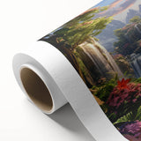 Vibrant rolled canvas artwork showcasing a serene waterfall landscape with lush greenery, designed for modern decor. Ideal for nature-inspired interiors.