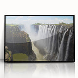 Framed acrylic wall art showcasing a vibrant waterfall landscape design with black accents, ideal for home decor. Perfect for nature lovers seeking tranquility.