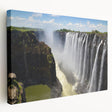 Stretched canvas wall art featuring a serene waterfall landscape design, showcasing vibrant blues and greens, perfect for adding tranquility to any room decor.
