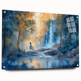 Side view of a wall art collection featuring vibrant landscapes and waterfalls, printed on acrylic glass with elegant mounting pins, enhancing any interior decor.