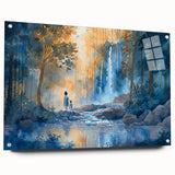 Side view of a wall art collection featuring vibrant landscapes and waterfalls, printed on acrylic glass with elegant mounting pins, enhancing any interior decor.