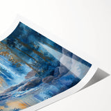 Vibrant waterfall landscape wall art print showcasing cascading water and lush greenery, rolled for easy transport and display in various settings.