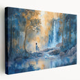 Stretched canvas wall art featuring a serene landscape with a cascading waterfall, surrounded by lush greenery, perfect for home decor and relaxation themes.