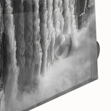 Close-up of a stunning acrylic glass wall art piece showcasing vibrant landscapes and waterfalls, ideal for home decor, with intricate details enhancing the natural beauty.