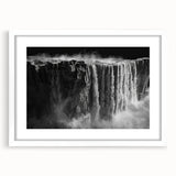 Framed wall art featuring a vibrant waterfall landscape in a white mat, showcasing colorful nature elements and a serene atmosphere, ideal for home decor.
