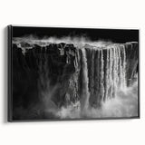 Framed canvas wall art showcasing a serene waterfall landscape, featuring vibrant colors and intricate details, with a sleek black frame enhancing its modern aesthetic. Ideal for home decor, this piece brings tranquility and natural beauty to any space.